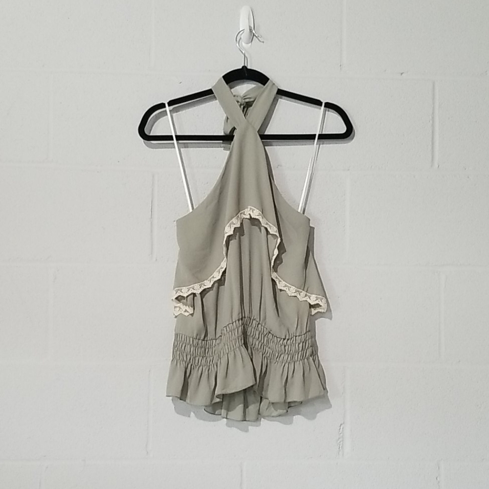 WREN&WILLA Green with lace halter blouse